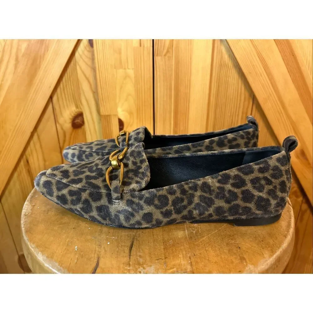 Veronica Beard Champlain Suede Chain Leopard Loafers Size 8M